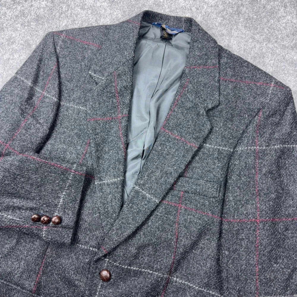 VTG WFF Farah Blazer Men 38R Gray Windowpane‎ Plaid Wool Tweed Sport Coat NEW